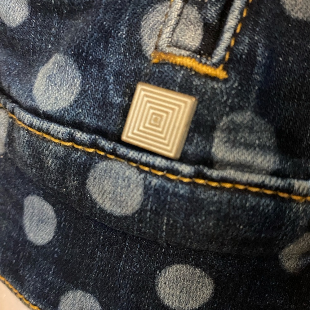 LulaRoe Kenny Denim Jacket Polka Dot, Hearts, Dark/Light Blue, Size Extra Small - Picture 8 of 13